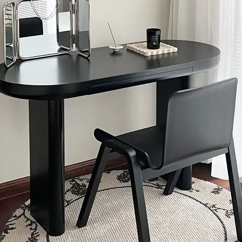sm-Mid-Century Vintage Black Solid Wood Desk-Eco-Friendly Movable Design for Home Office Use Creative Minimalist Writing Desk