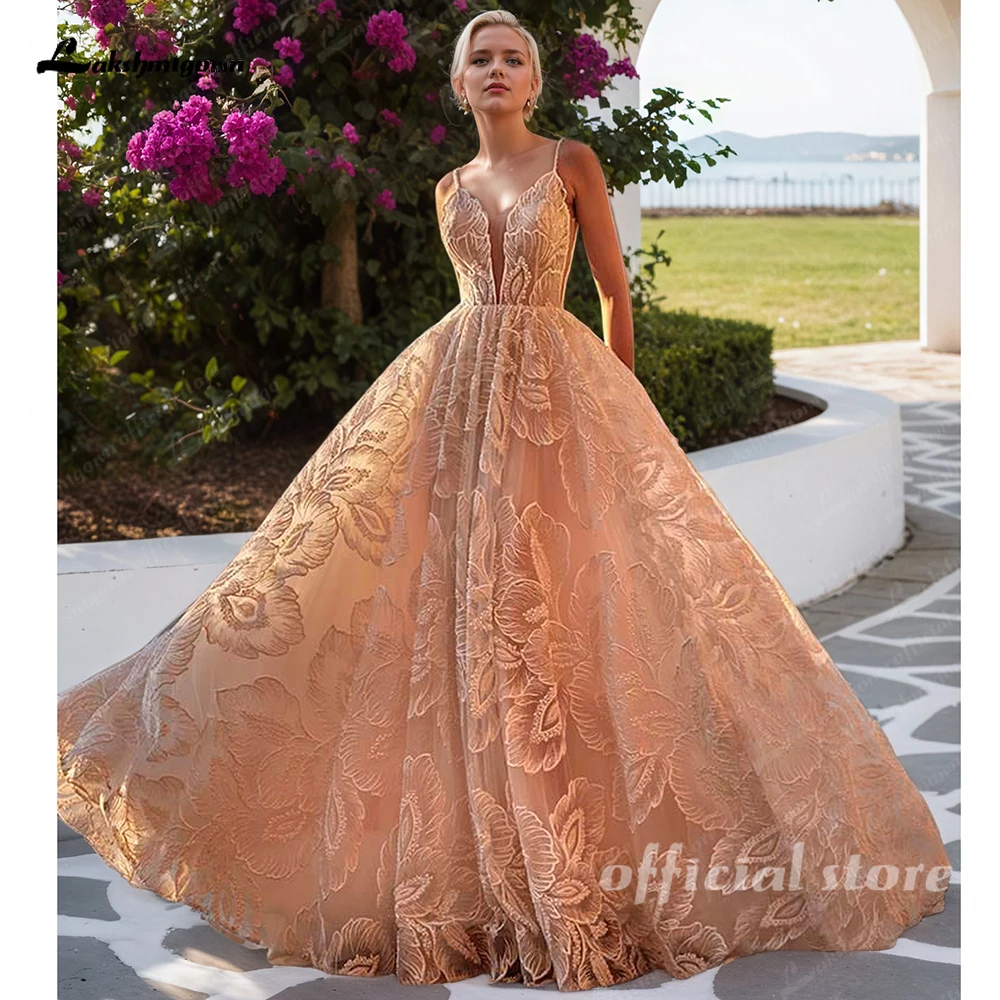 

Lakshmigown Sexy V-neck Lace Wedding Dress 2025 New Bride Robe Vintage Long Bridal Gown Robe De Mariée Customized