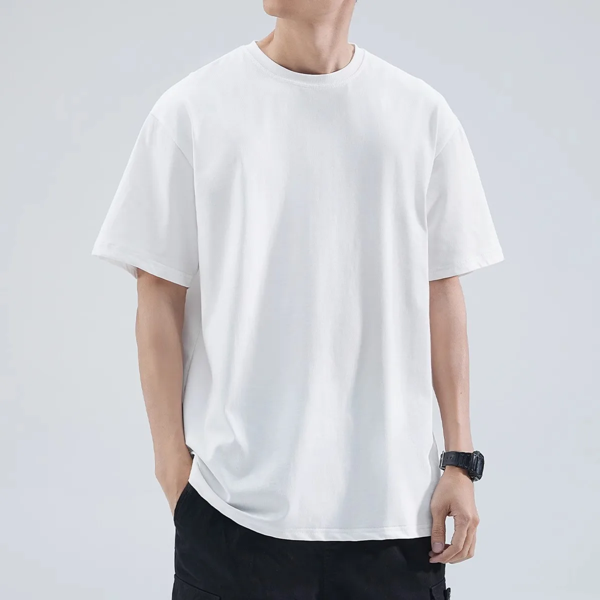 

Men's Solid Color Short Sleeve 180g TShirt Custom Printed Logo, Summer Round Neck DIY Loose Fit Casual Versatile Tee