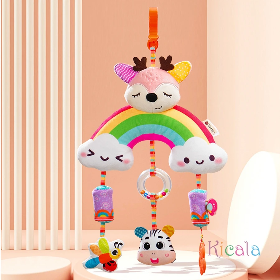 عربة أطفال بمقعد سيارة ألعاب معلقة من القطيفة جرس ملون خشخيشات حسية ناعمة للأطفال مع عضاضة هدية للطفل من عمر 0 إلى 12 شهرًا #5