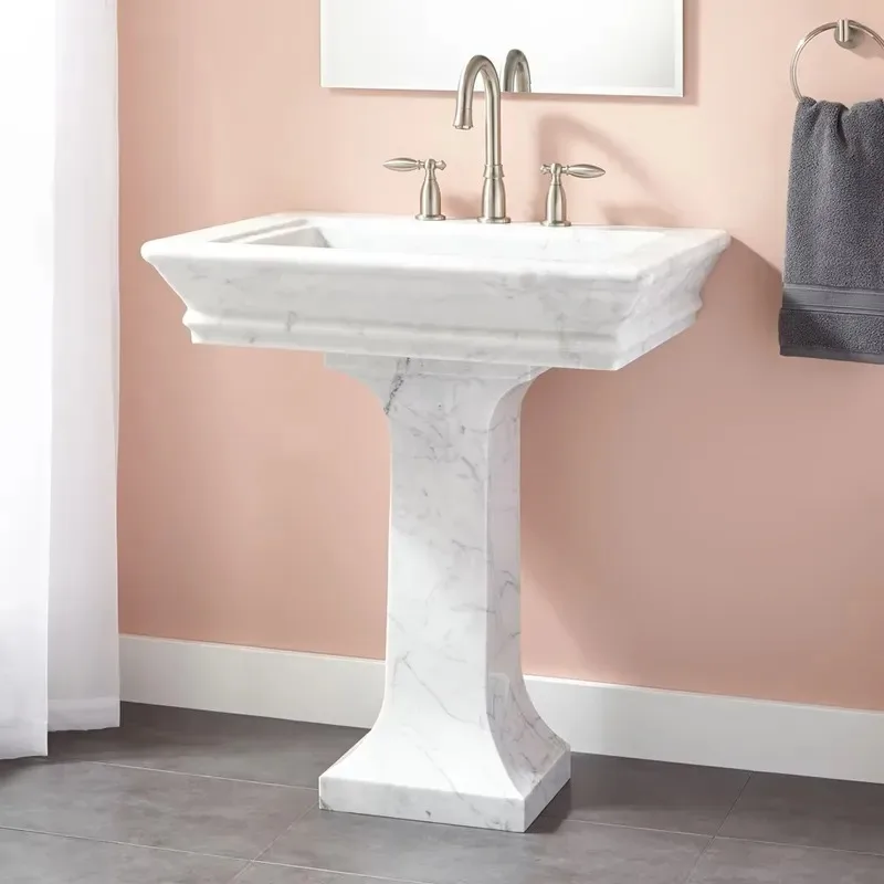 White Carrara Marble Sink Base Stone Basin Stand Italian Marble Pedestal for Bathroom Vanity Washbasin Support Column