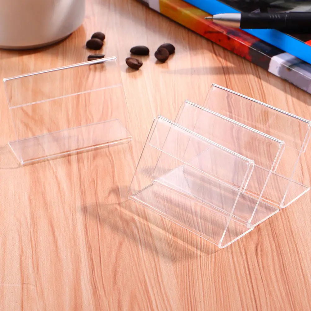10Pcs Clear Acrylic Horizontal L-Shape Sign Holder Small Sturdy Desktop Display Stand for Menu Cards Name Tags Labels Price Tags