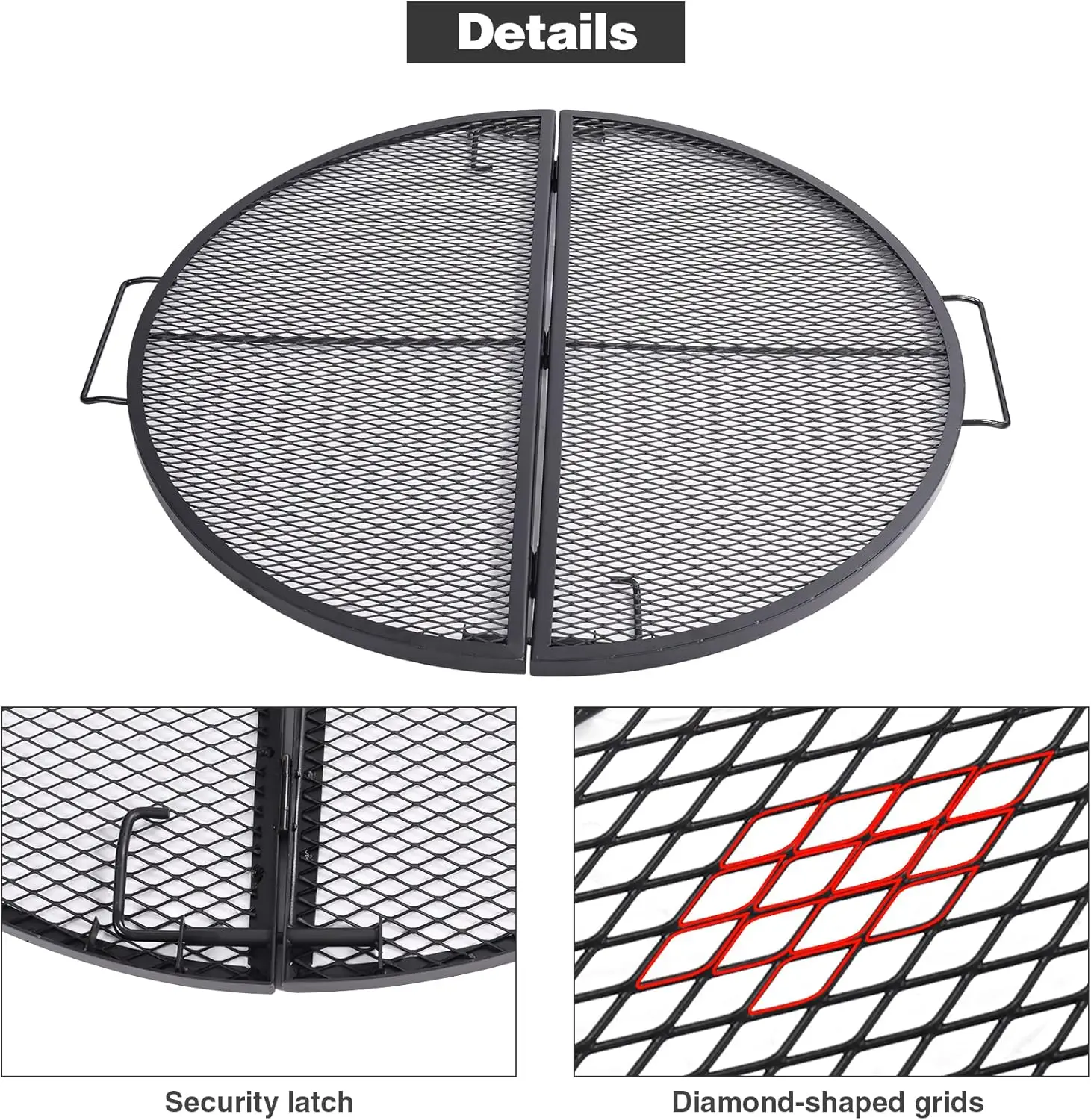 شبكات شواية الطبخ المحمولة من X-Marks، شبكة شواء مستديرة قابلة للطي شديدة التحمل، شبكة شواء Firepit بمقابض