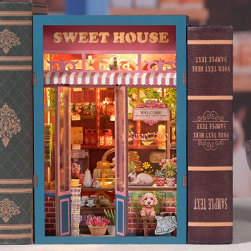 

DIY Book Nook Doll House Wooden Case Miniature Furniture Dollhouse Bookshelf Shelf Insert Toys For Children Girls Birthday Gifts