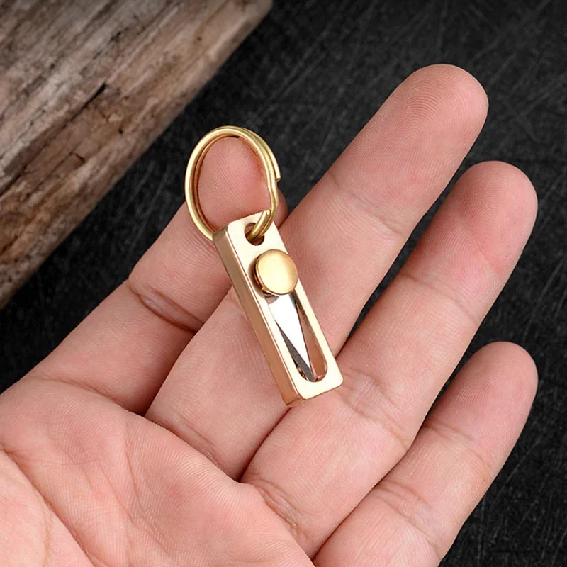 NEW Mini d2 Blade Openbox Knife Portable Outdoor Camping Self Defense EDC Brass Push Knife with Keychain Cutting Knife