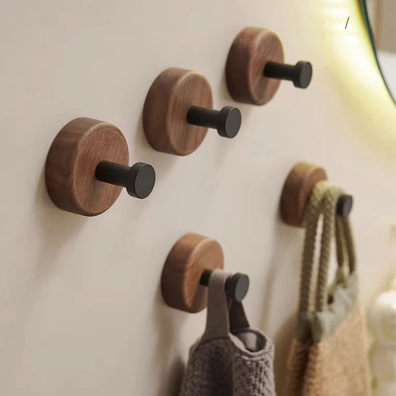 Natural Walnut Wood Hooks Key Decorative Holder Hooks Door Clothes Coat Hanger Hook Bathroom Kitchen Decor Organizer Holder Hook