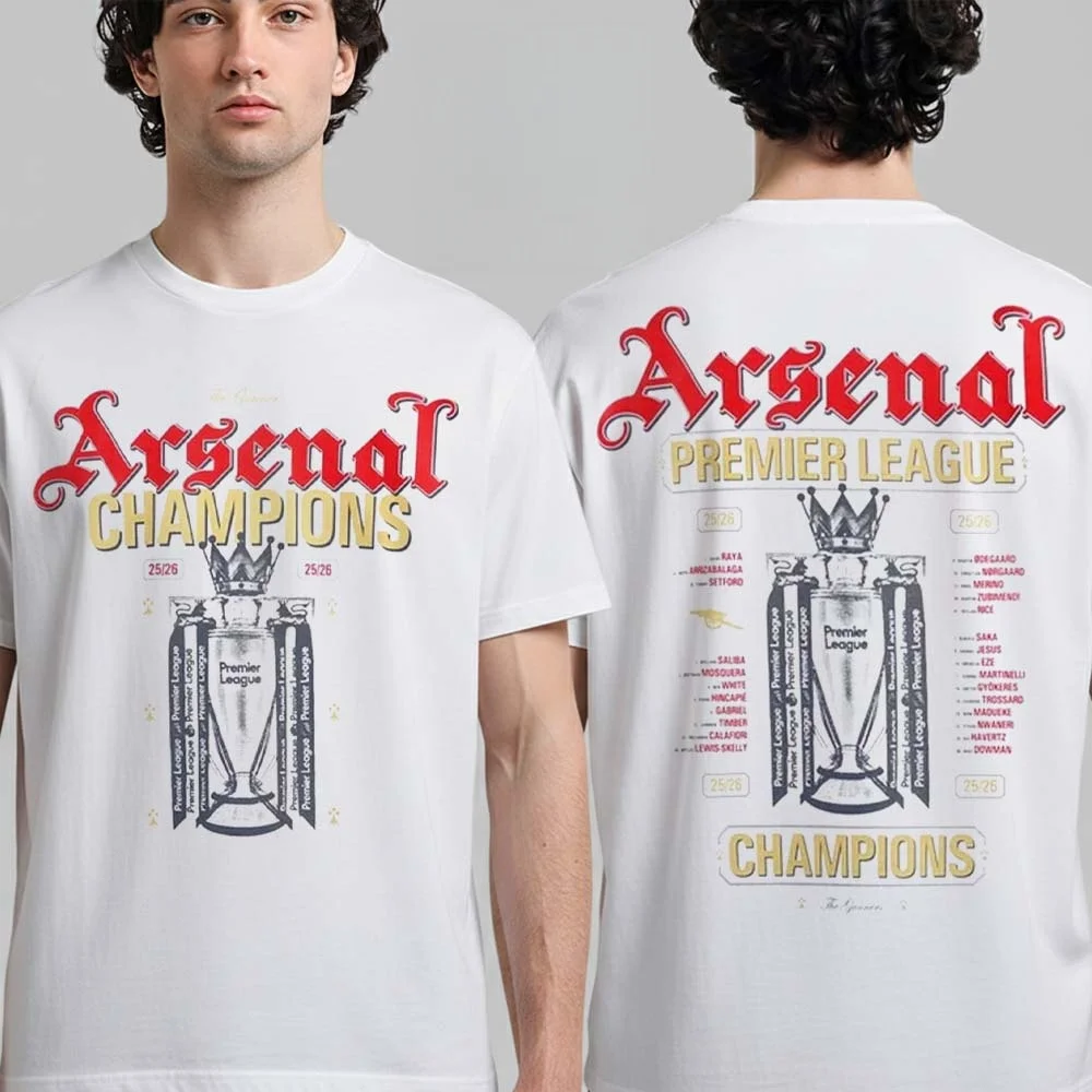 Camiseta dos Campeões da Premier League do Arsenal para Homens e Mulheres, Verão, Algodão, Estilo Y2K, Casual, Gola Redonda, Manga Curta, Presente para Fãs