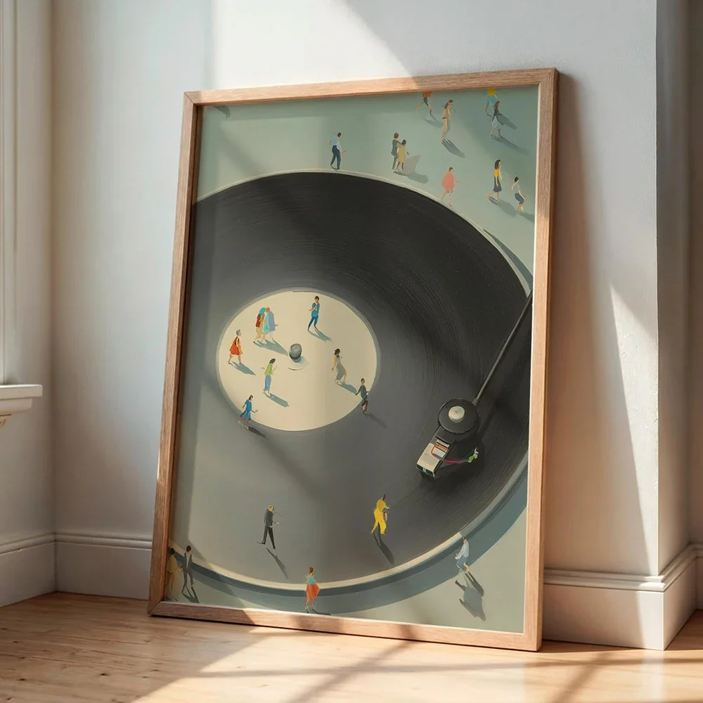 1pc frameless Canvas Painting Vinyl Record Player Art Print Retro Turntable with Tiny Dancers Wall Decor Canvas Painting For Liv