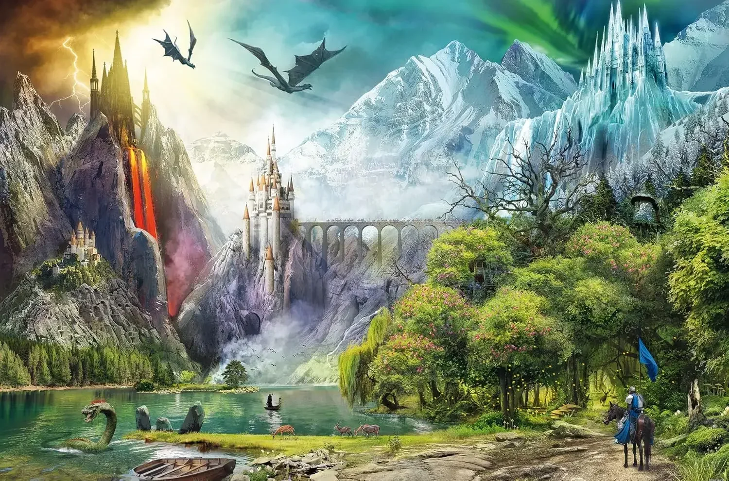 

Enchanted Dragons Forest Paper Puzzle 500 Piece Jigsaw Puzzle 52x38cm Whimsical Woodland Scene with Magical Creatures Wall Art