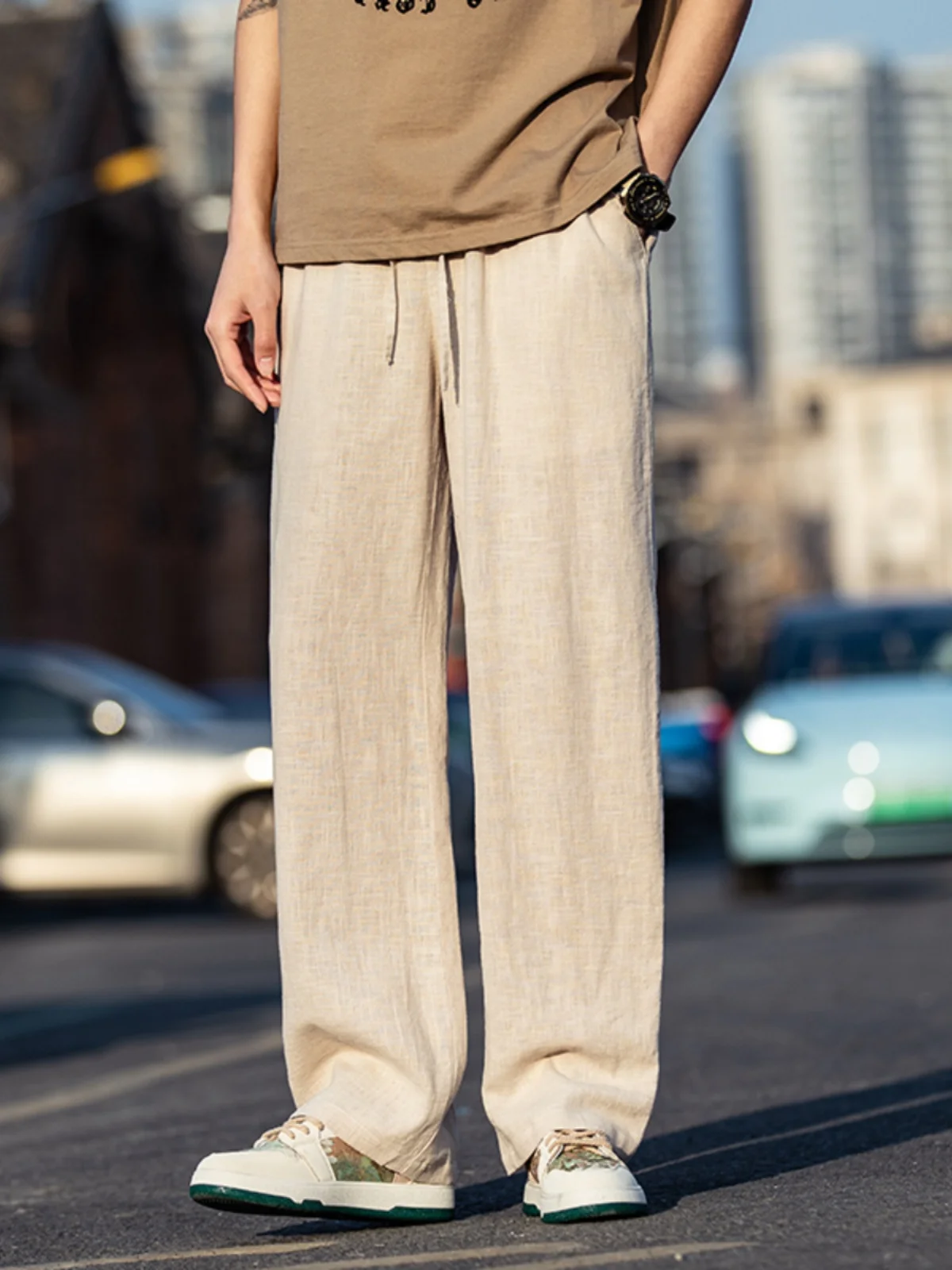 

Мужские льняные повседневные брюки: летние, тонкие, свободные, прямого кроя, из хлопка и льна, с широкими штанинами, комфортные, дышащие