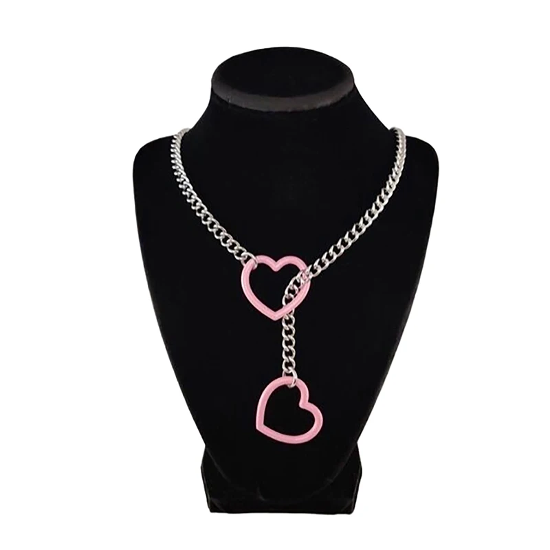 1Pc Heart O-ring Slip Chain For Women Punk Rock Necklace Stainless Steel Cuban Long Necklace Trendy Simple Adjustable Y-Necklace