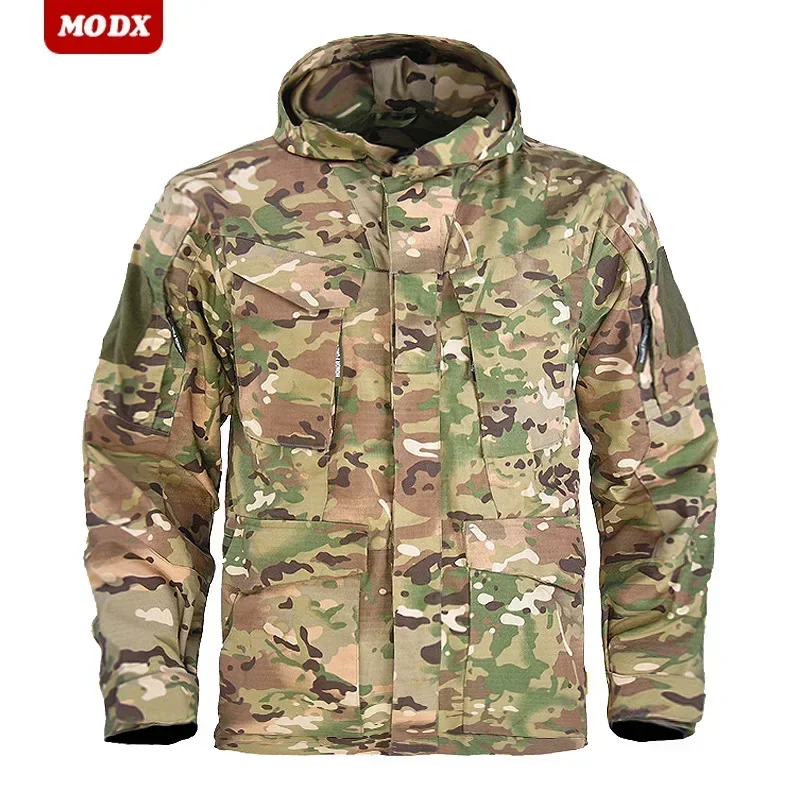 Men Spring Autumn Tactics Jacket Breathable Hooded Work Clothes Windbreaker Multi Pocket Wear Resistant Training Camouflage Coat