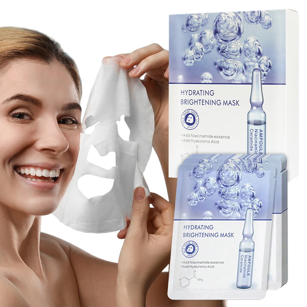 10pcs/Box Niacinamide Sheet Mask Brightens Skin Tones Reduces Dullness Face Mask For Dehydrated Dull Tired Skin