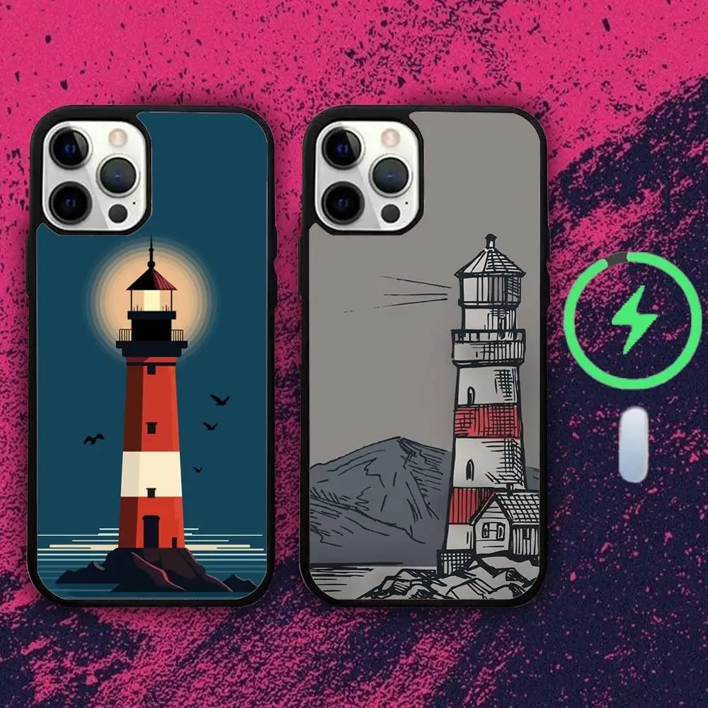 

L-Lighthouse Art Phone Case For iPhone 16e,16,15,14,13,12,11,Plus,Pro,Max,Mini Magsafe Magnetic Wireless Charging