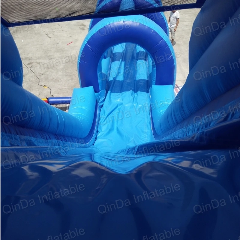 Superlange kleurrijke opblaasbare waterglijbaan zomerspeelt, 18Oz PVC opblaasbare kinderwaterglijbaan met zwembad