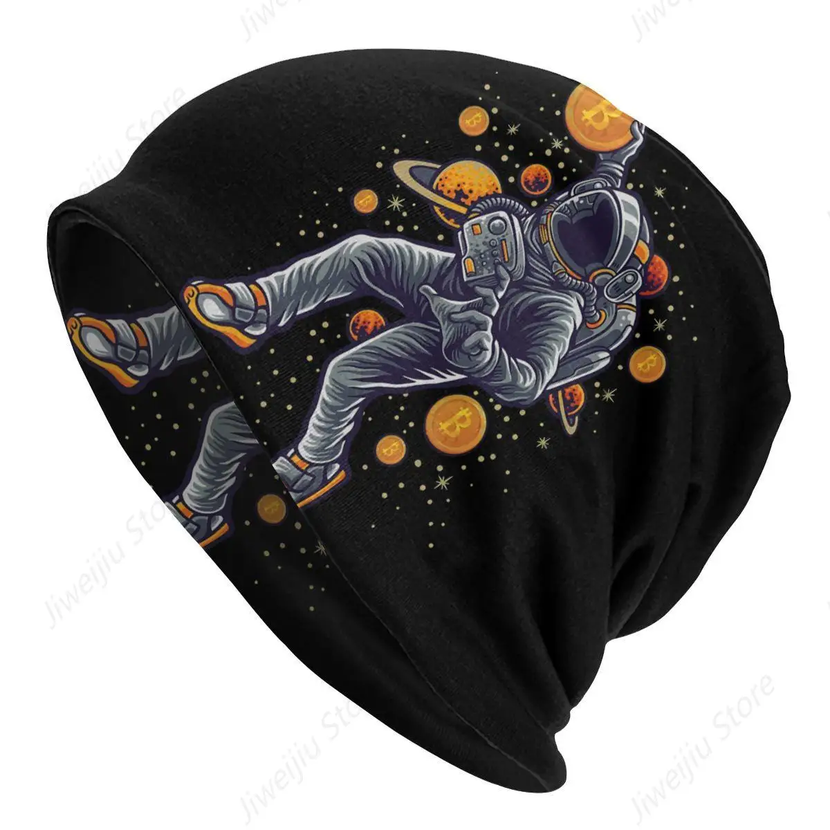 BTC Crypto Basketball In Space Thin Skullies Beanies Outdoor Caps For Men Women Bitcoin Crypto Miners Meme Ski Caps Bonnet Hats