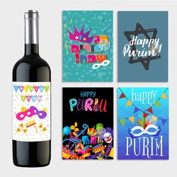12pcs A Happy Purim To You Wine Bottle Labels Stickers Self Adhesive Label Sticker Hebrew Jewish Festival Party Gift Decor