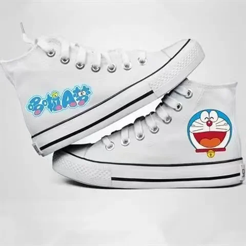 

blue Doraemon real pictures black plus size white 2025 new spring autumn Canvas shoes Casual drop shipping women's skate shoes