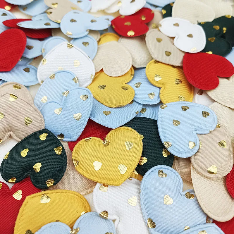 60Pcs Gold Polka Dot Heart Padded Applique For Children\'s Headband Hair Clip Accessories, Shoes, Hats Decoration Patches