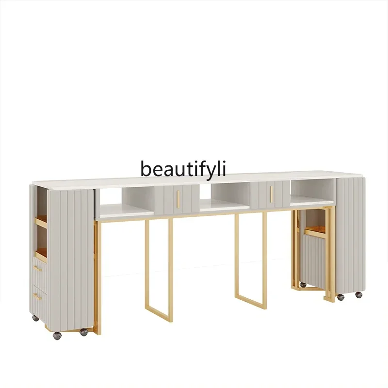 smt14 ss newzq  Nordic Light Luxury Peacock Chair Marble Manicure Table and Chair Set Combination Nail Table Single Double Manic