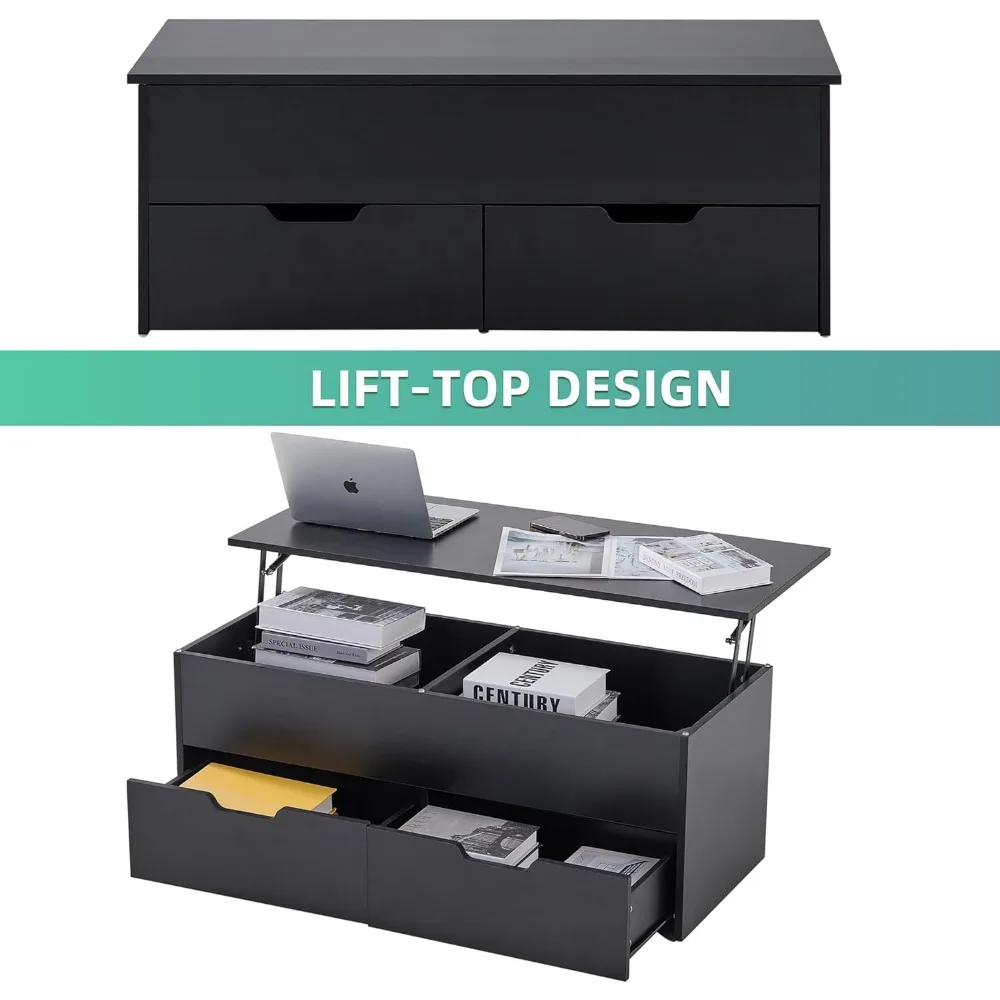 41.3 Inch Lift-Top Coffee Table with Storage Drawers and Hidden Compartment, Dining Table with Open Storage Shelf