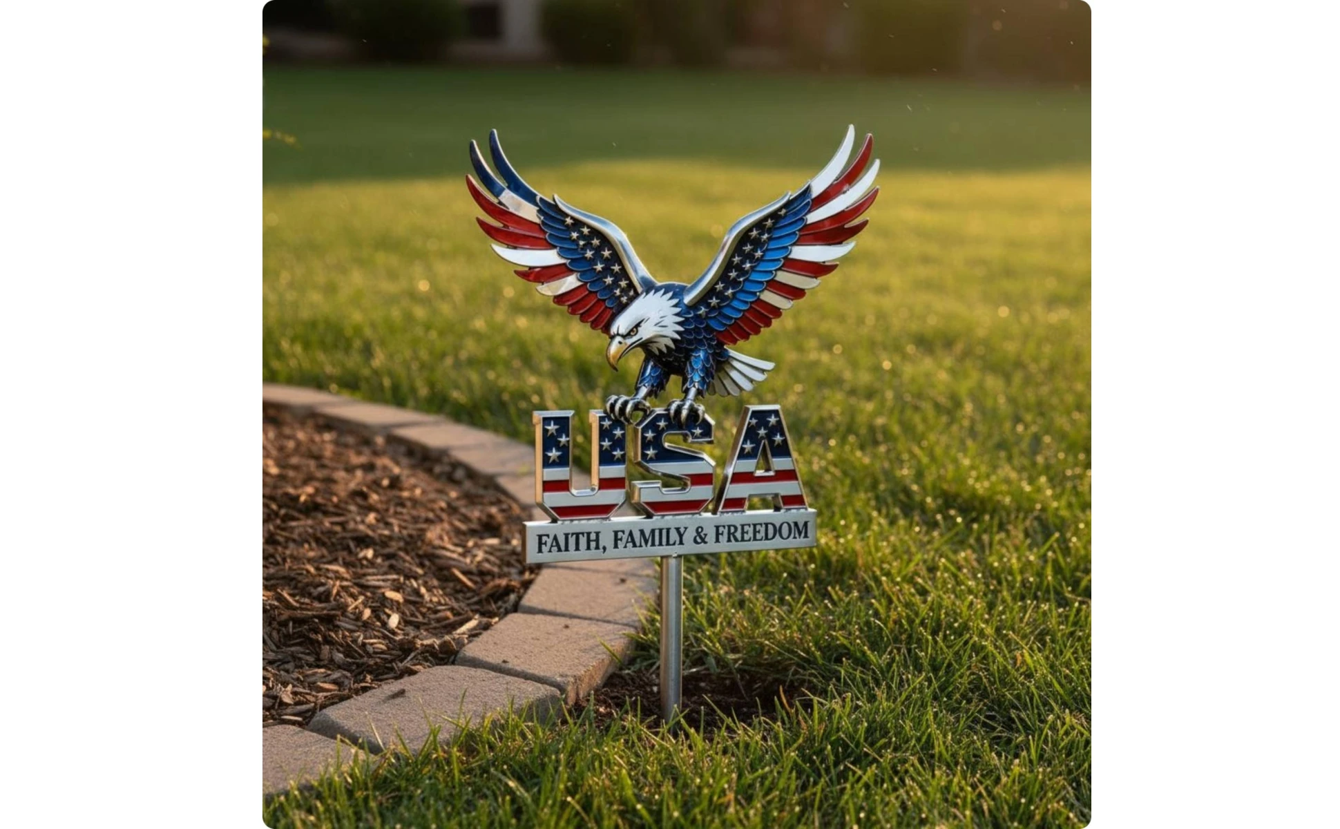 Metal Lawn Stake Sign Fade Resistant USA Flag Metal Sign Outdoor Decoration Weatherproof