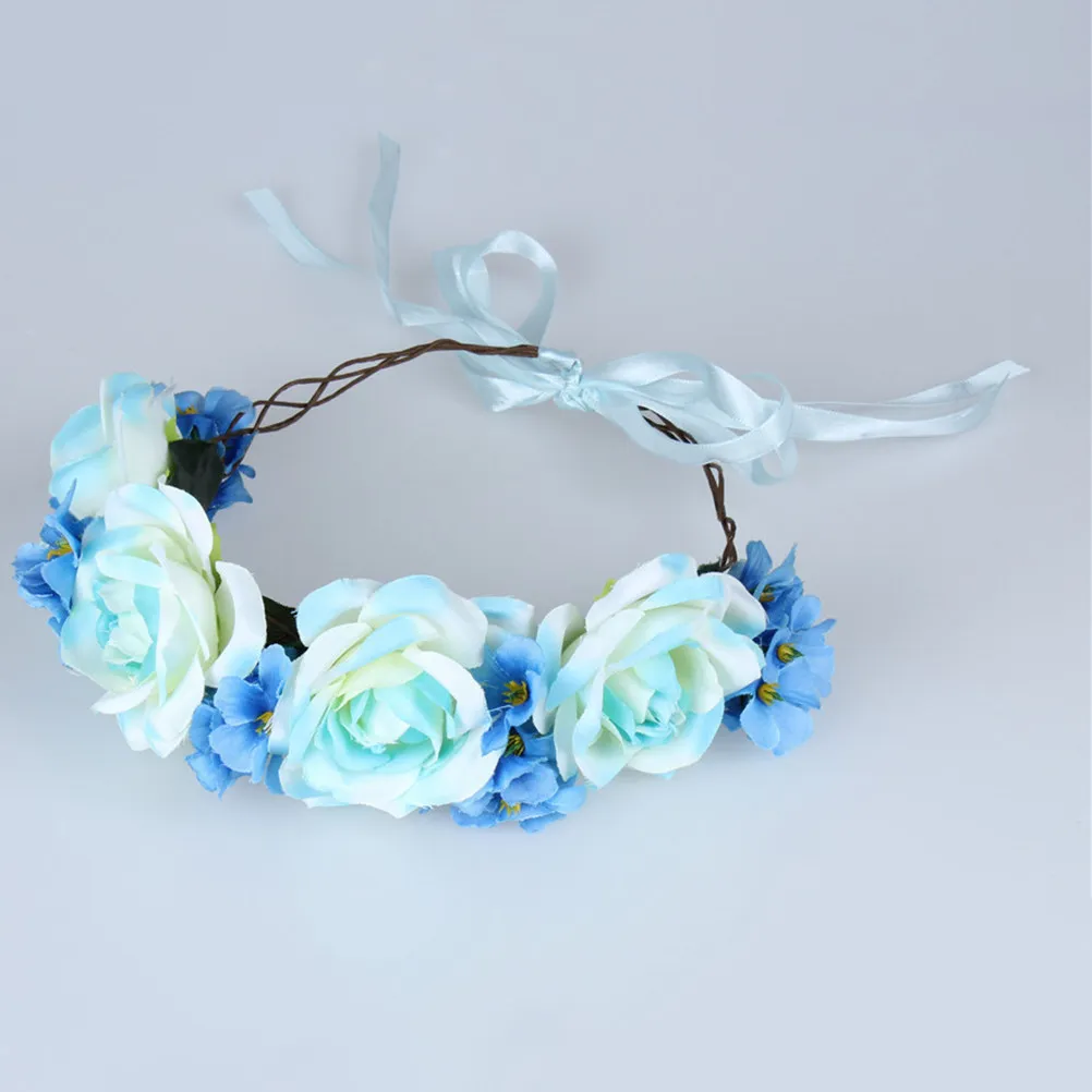 

Синяя повязка на голову с цветочным венком, искусственная розовая лента для волос, регулируемая, шикарный аксессуар для волос для свадьбы, дня рождения, вечеринки, косплея