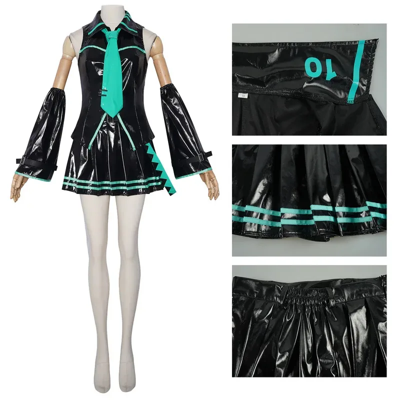 

qa156Anime Full Set Costume Miku 16TH Cosplay Leather Midi Sexy Dress Halloween Carnival Party For Women JK Uniform
