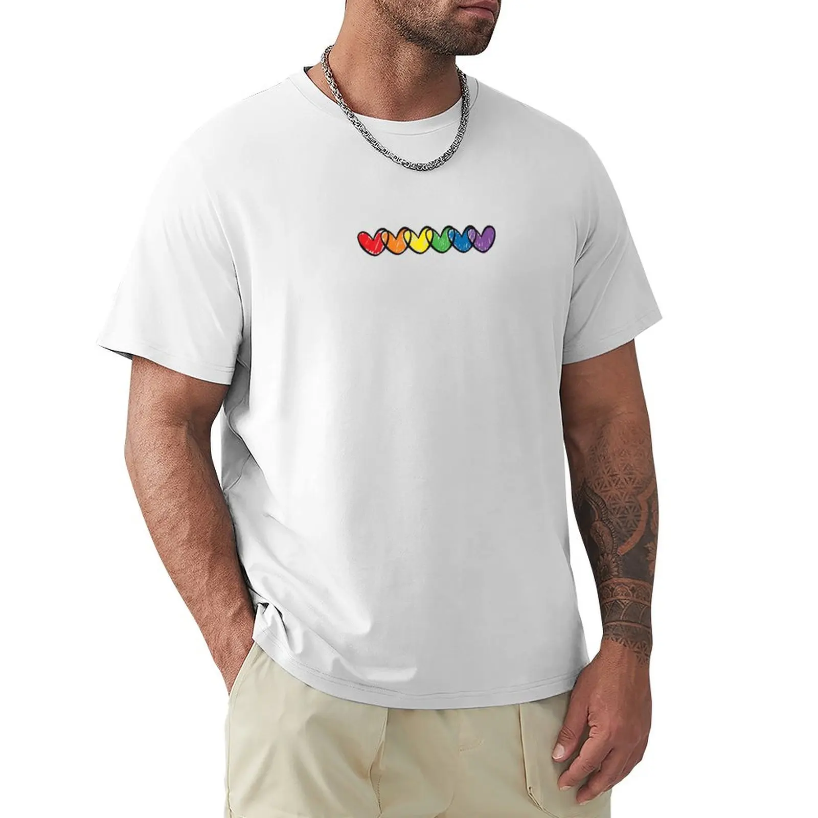 

LGBT handrawn hearts rainbow flag on black Gay Lesbian Bisexual Pride interlaced hearts love is love T-Shirt blacks mens t shirt