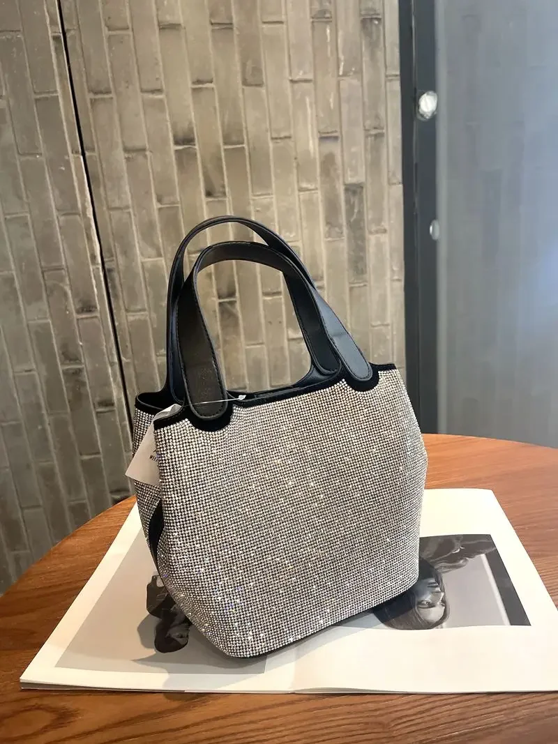 Luxury Crystal Shiny Rhinestone Diamond Bucket Bag Female Bling Evening Bag Lady Purse Women\'s Handbag Shoulder Messenger Bag