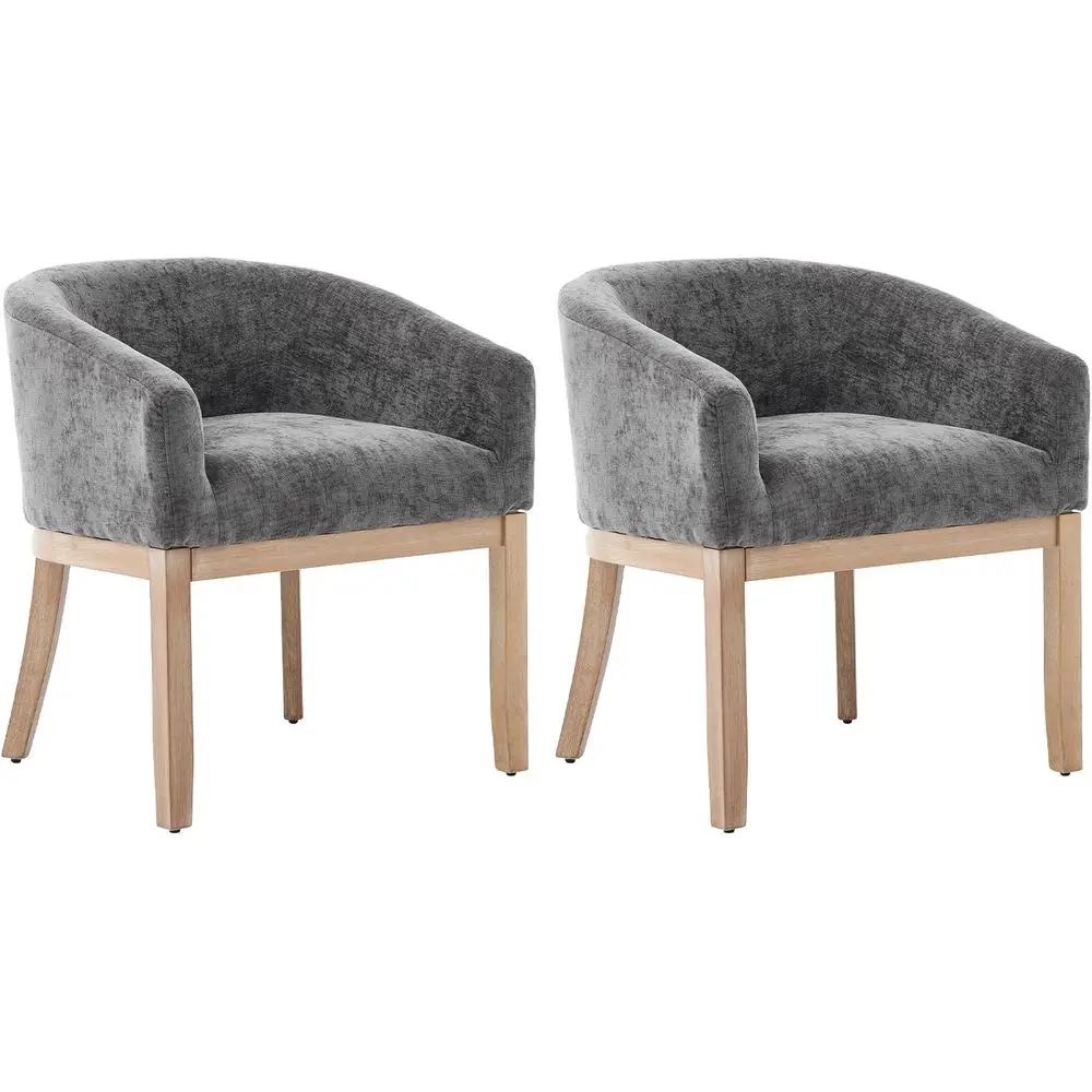 

Комплект из 2 обитых шенилловой тканью обеденных стульев с подлокотниками и ножками из массива дерева, удобные стулья-бочонки для столовой и гостиной