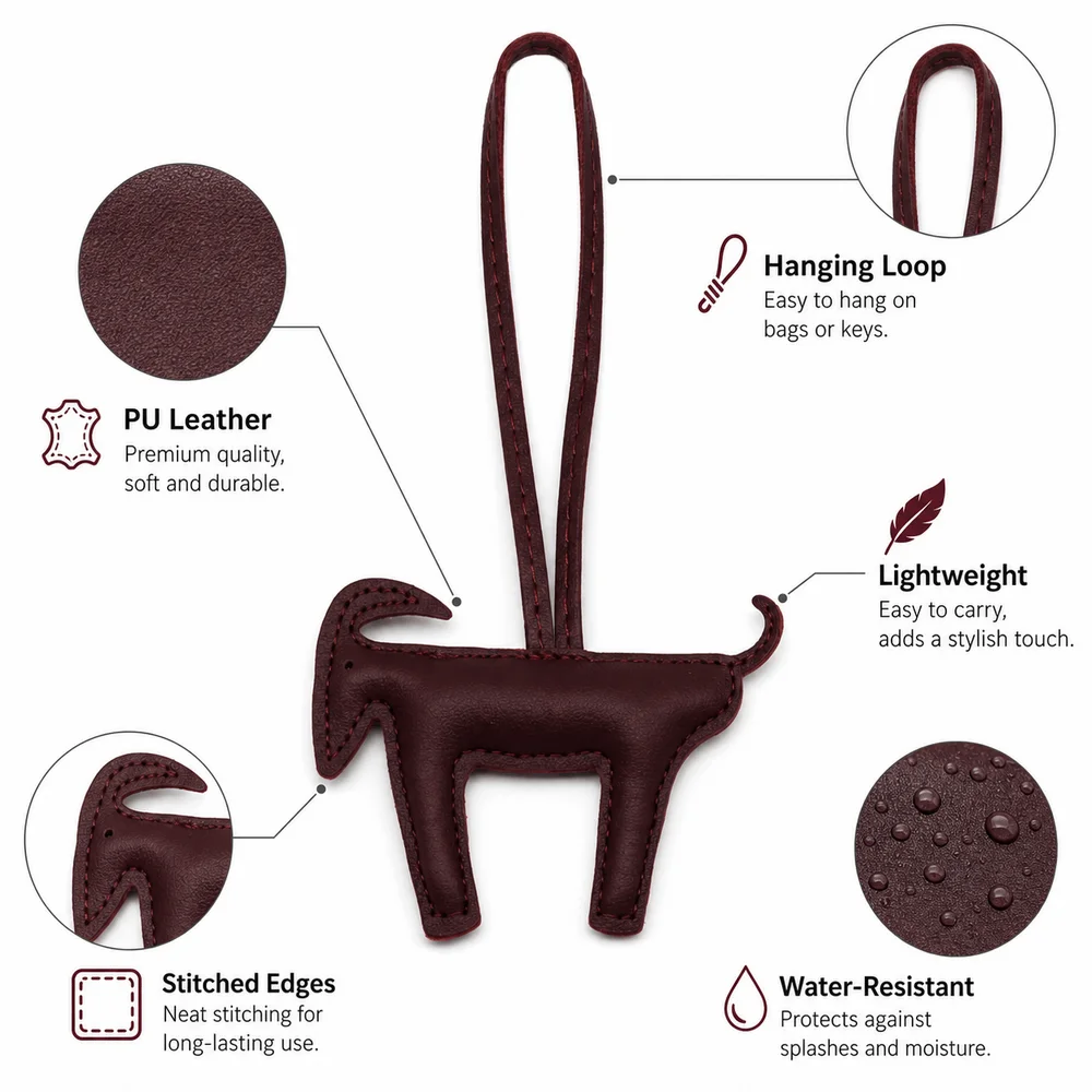 PU Leather Goat Bag Pendant Water Resistant Scratch Resistant Goat Keychain Strings Rope Versatile Bag Charm Car Mirror Decor