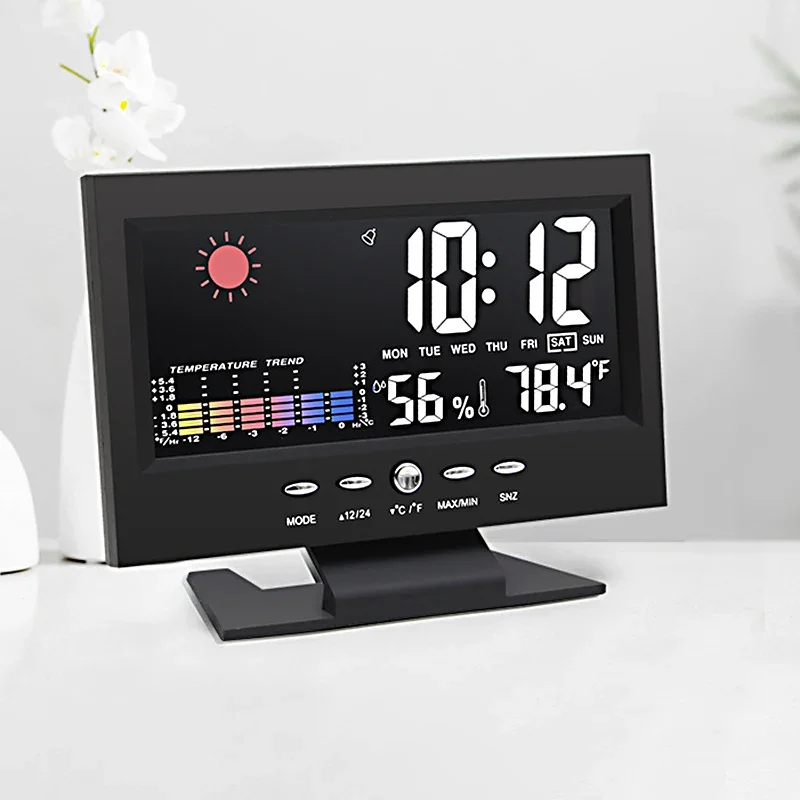 

Multifunctional LED Alarm Clocks Digital Voiceactivated Weather Forecast Temperature Humidity Weather Color Screen Alarm Clock