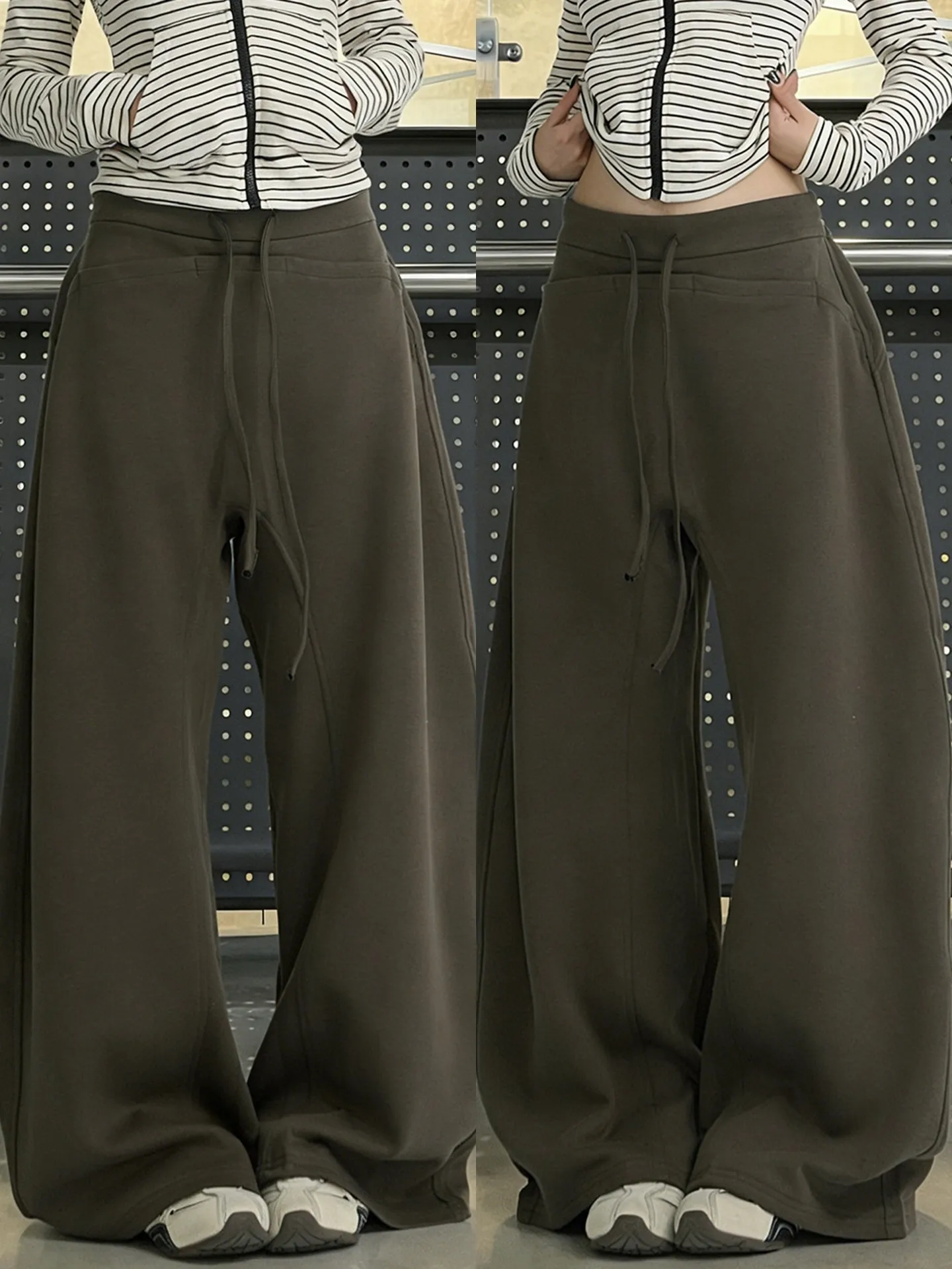 

Свободные прямые брюки для джазовых танцев, женские повседневные широкие брюки в американском ретро-стиле, драпированные, с деконструированным дизайном в форме ножа