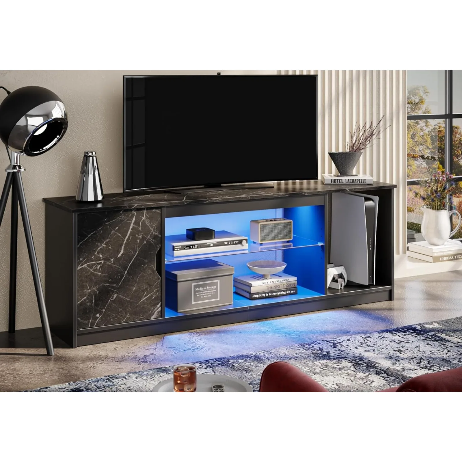 US US Bestier LED TV Stand for PS5,Modern Gaming Entertainment Center with