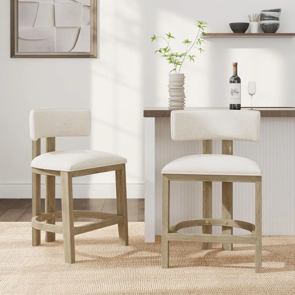 

Pair of Counter Stools: Rubberwood Barstools with High-Density Foam Cushion, Sturdy Legs, Modern Kitchen Island Seating, Comfort