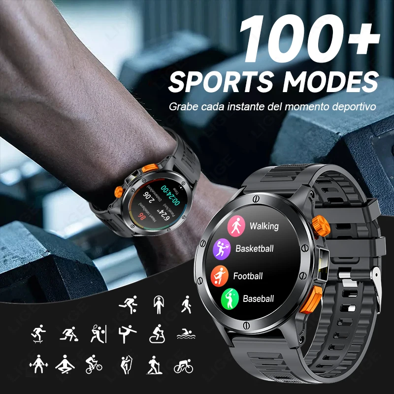 LIGE With LED Flashlight Men SmartWatch Women 100+ Sports Mode Voice Assistant Bluetooth Calling Smart Watches Waterproof Watch