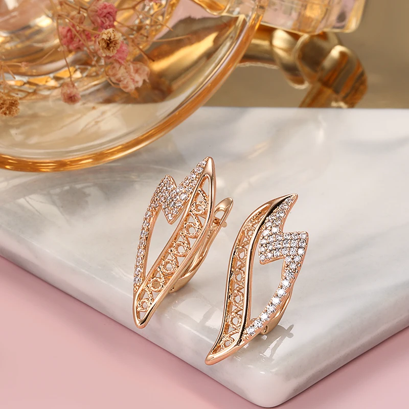 SYOUJYO Luxury 585 Gold Color Wings Earrings For Women Cubic Zirconia Full Paved Bride Wedding Fine Jewelry Vintage Earrings