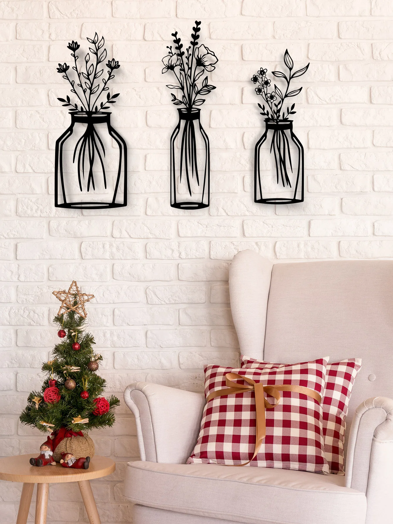 3 قطع من الزهور المعدنية السوداء لتزيين الحائط، فن معلق على الحائط على شكل زهور بسيطة، خط تجريدي أسود لمنحوتات فنية جدارية لغرفة النوم