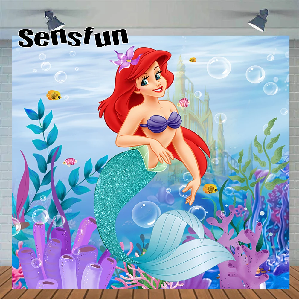 Little Mermaid Princess Ariel Backdrop For Girls Baby Shower Birthday Party Background Under The Sea Photography Banner Custom