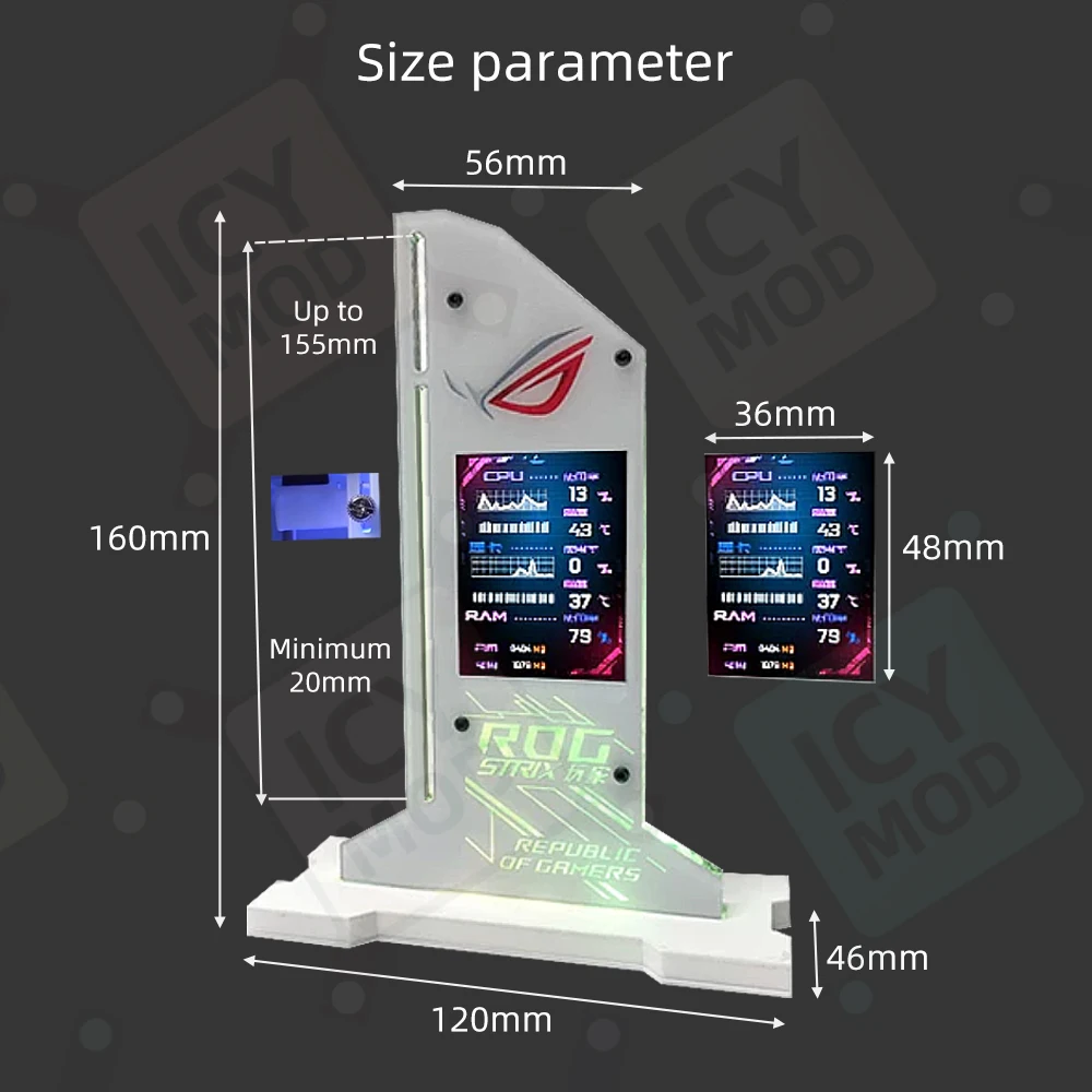 GPU Vertical Bracket with 2.4 Inch LCD Display AIDA64 PC Temperature Monitor RGB Sync Graphics Card Support Holder