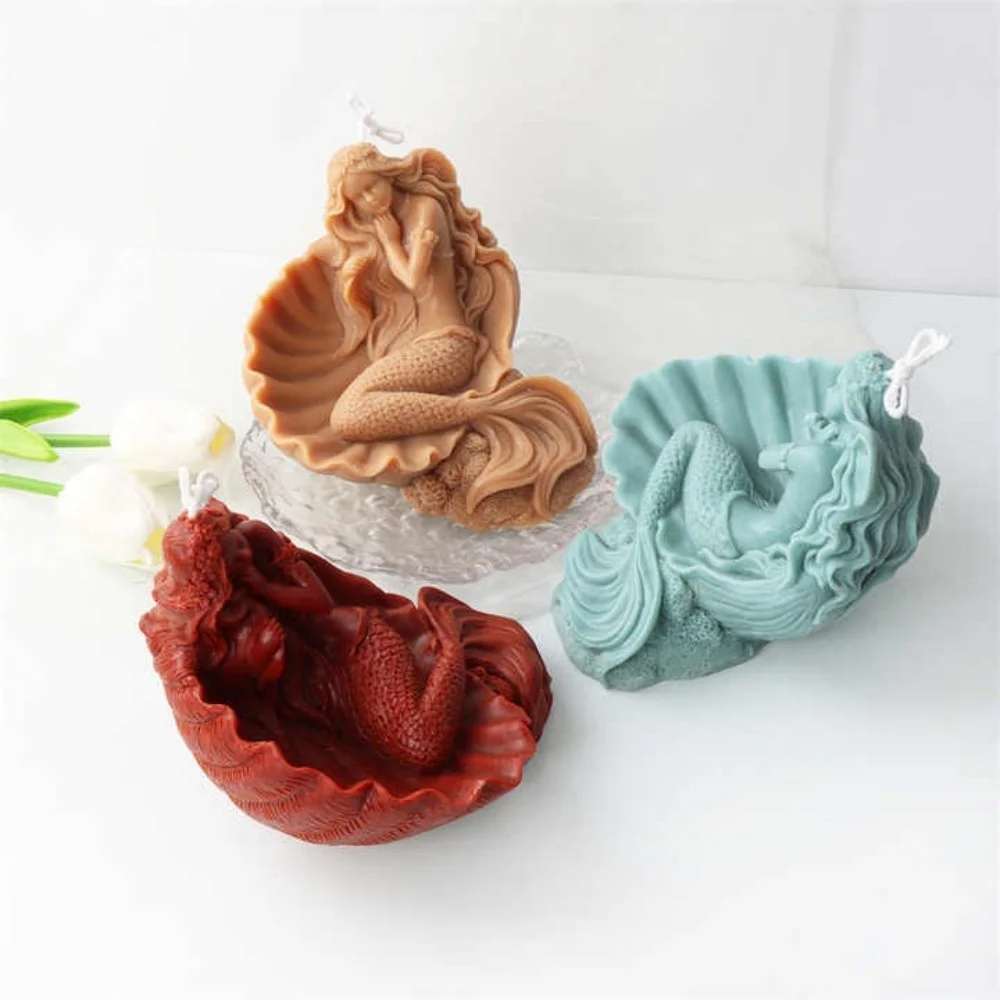Charming Mermaid Candle Silicone Mold DIY Beauty Plaster Resin Handmade Tool Statue Gypsum Crystal Epoxy Marine Fairy Decoration