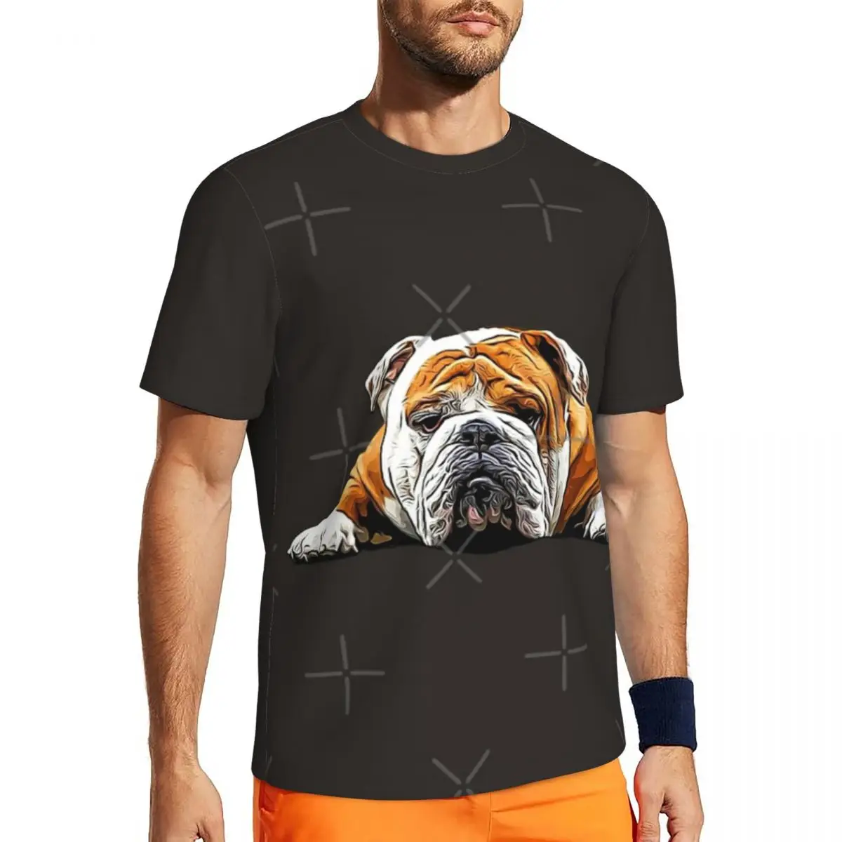 בולדוג צ 'יל תנוחה-אנגלית בולדוג של גברים קצרים רשת עם שרוולים קצרים מגניב