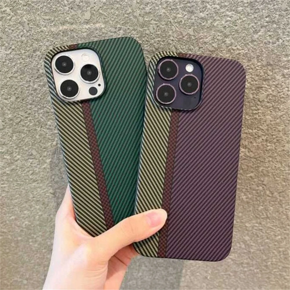 Luxury Carbon Fiber Grain Pattern Case For iPhone 16 15 14 13 12 11 Pro Max Retro Ultra Thin Shockproof Protective Cover Funda