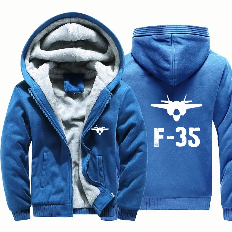 Jaquetas de Lã Quentes com Zíper e Capuz para Pilotos de Aviação F35 - Casacos Grossos e Moletons Masculinos