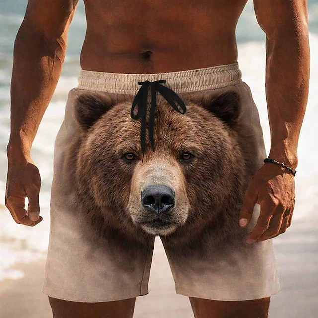 

Jungle Predator 3D Print Shorts Tiger Leopard Bear Pattern Street For Men Casual Daily Wear Drawstring Waist Summer Beach Trunks