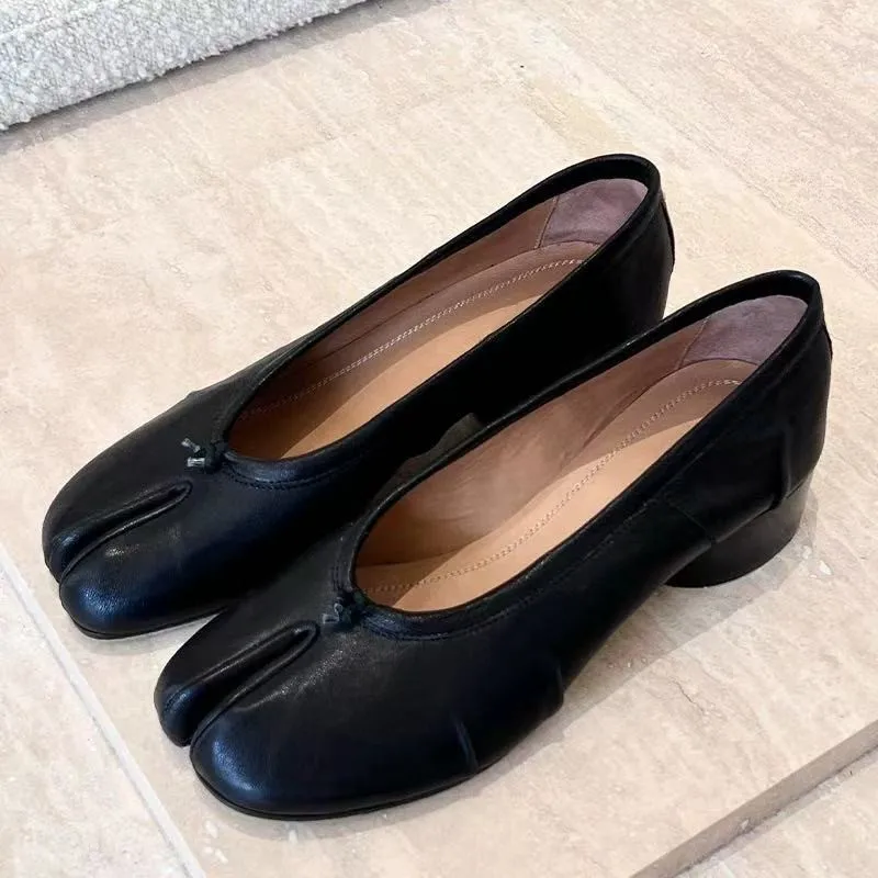 Lente Zomer Microfiber Leer Split Teen Vrouwen Pompen Mode Geplooide Designer Lage Hakken Tabi Zachte Zolen Loafers Casual Schoenen