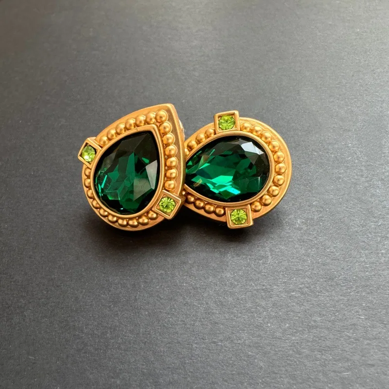

Fashion Jewelry Vintage Os Style Antique Matte Texture Heart Colorful Tortoise Glass Crystal Stud Earrings & Clip on For Women