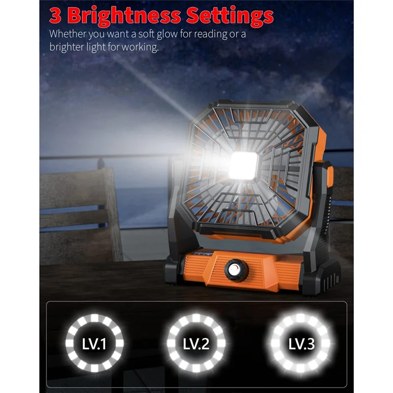 مروحة تخييم USB قابلة لإعادة الشحن مع ضوء متكامل، مروحة خيمة محمولة للتخييم-A70Z