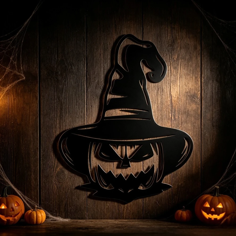 CIFBUY Metal Wall Art Iron Witch Hat Pumpkin Decor Painting for Living Room Bedroom Kitchen Office Home Gift Wall Hanging